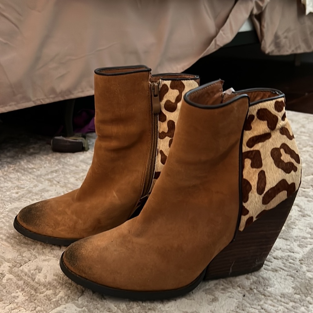 Leopard Booties - Very Volatile Chatter leopard Suede wedge booties